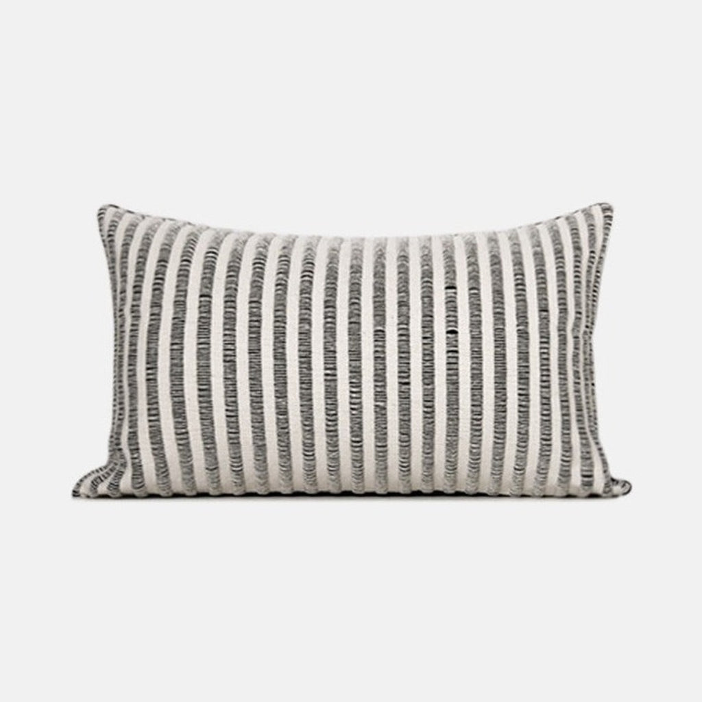 ESSENCE Pinstripe Lumbar pillow, 12 by 20 inch, black and ivory stripes