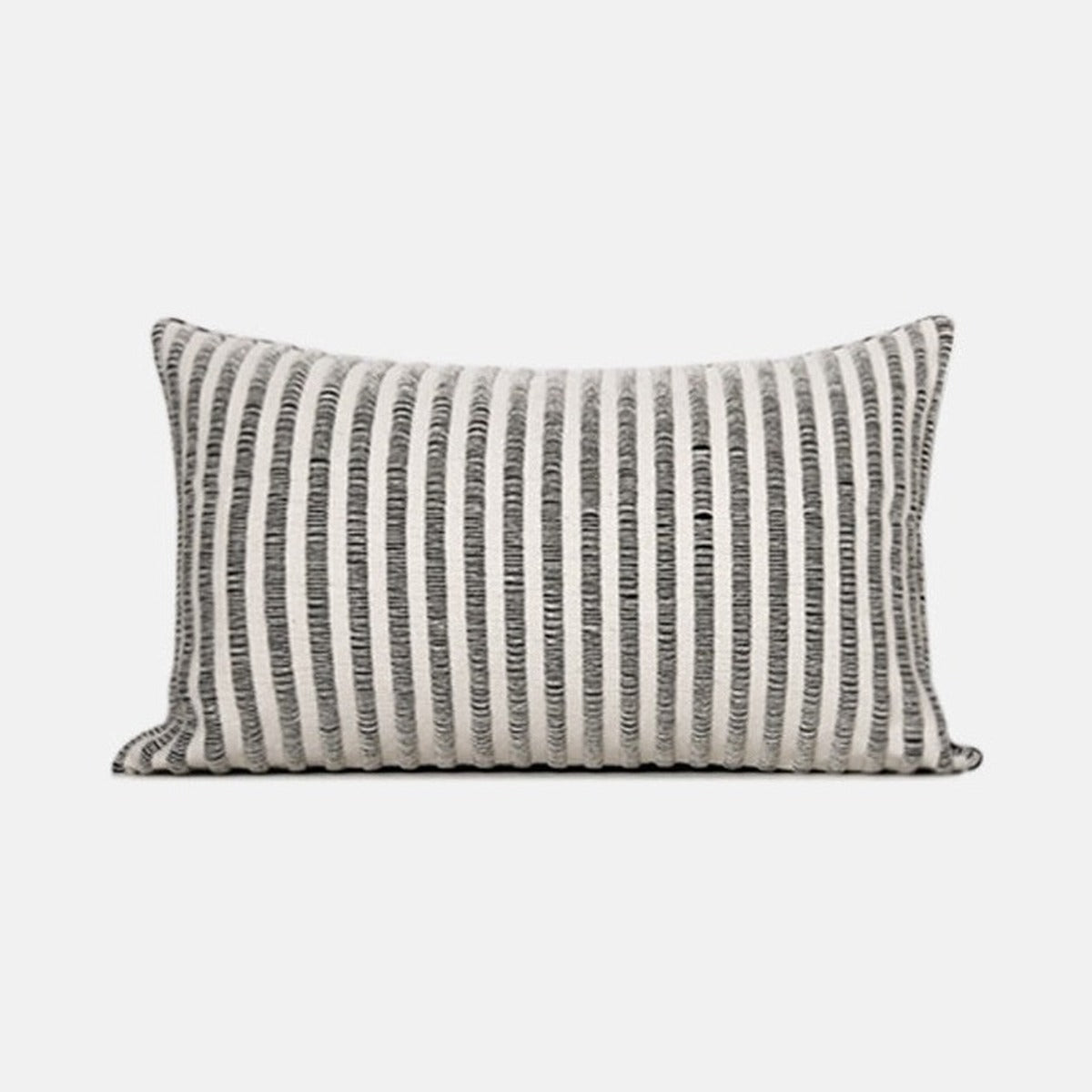 ESSENCE Pinstripe Lumbar pillow, 12 by 20 inch, black and ivory stripes