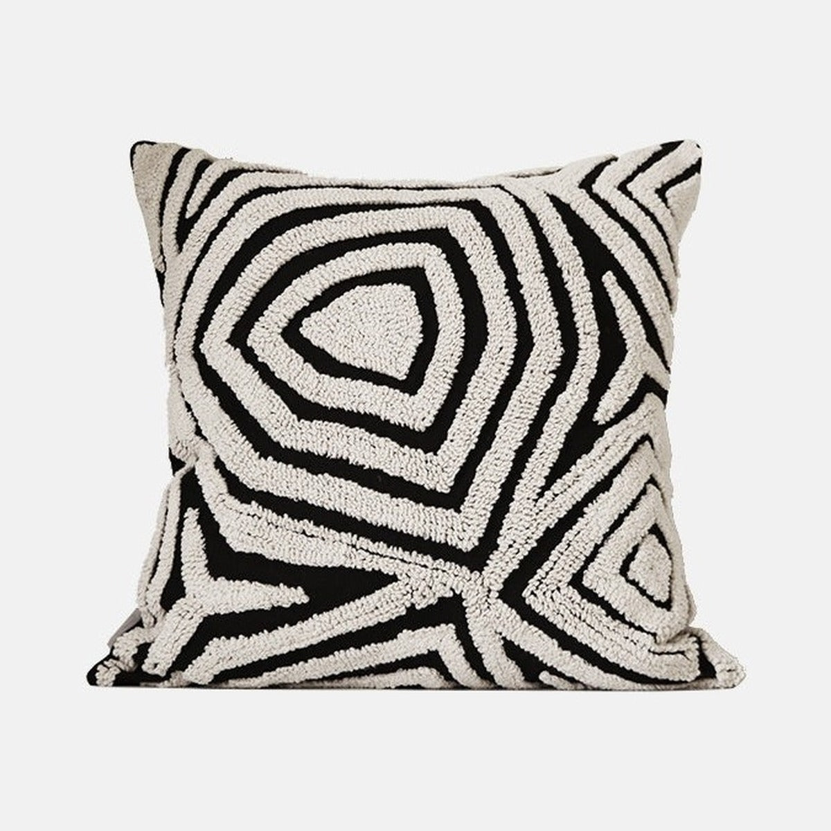 ESSENCE Maze pillow, 20 inch square, black and ivory tufted pattern